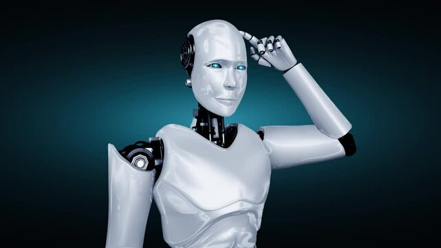 Futuristic robot artificial intelligence huminoid AI programming coding technology development and machine learning concept. Robotic bionic science research for future of human life. 3D rendering.