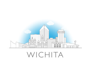 Naklejka premium Wichita, Kansas cityscape illustration skyline drawing