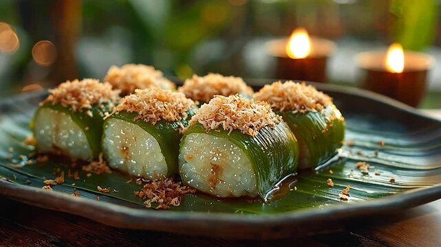 ondeh-ondeh coated with pandan-infused coconut video singaporean cuisine