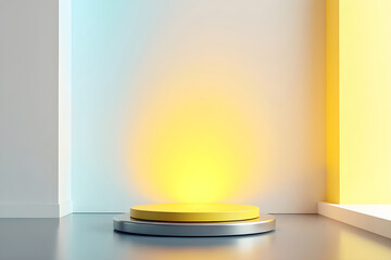 Fototapeta premium empty round yellow podium for product display, minimal and modern showcase
