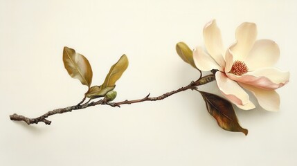 Magnolia blossom on stem. Generative AI
