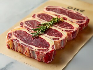 Raw Steaks for Rosemary, Butcher Paper.
