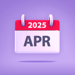 3D Wallpaper for Calendar day, month, year 2025 - Icon Month April for agenda, meeting appointment time - Reminder icon