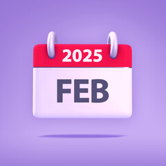 3D Wallpaper for Calendar day, month, year 2025 - Icon Month Februaryfor agenda, meeting appointment time - Reminder icon