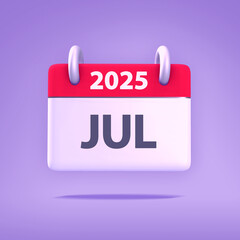 3D Wallpaper for Calendar day, month, year 2025 - Icon Month July for agenda, meeting appointment time - Reminder icon