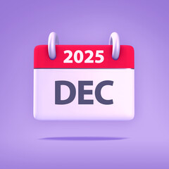 3D Wallpaper for Calendar day, month, year 2025 - Icon Month December for agenda, meeting appointment time - Reminder icon