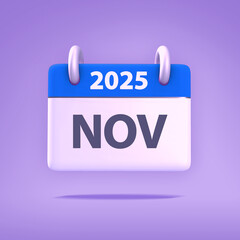 3D Wallpaper for Calendar day, month, year 2025 - Icon Month November for agenda, meeting appointment time - Reminder icon
