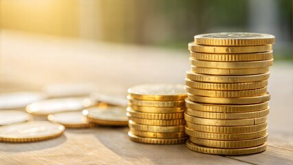 A stack of gold coins with soft lighting, symbolizing financial growth and investment opportunities