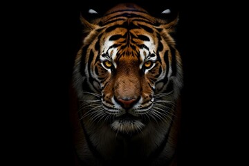 Fototapeta premium Intense Tiger Portrait with Dark Background
