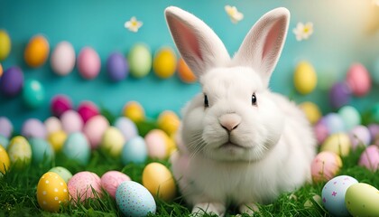 Fototapeta premium Easter Bunny with Colorful Eggs
