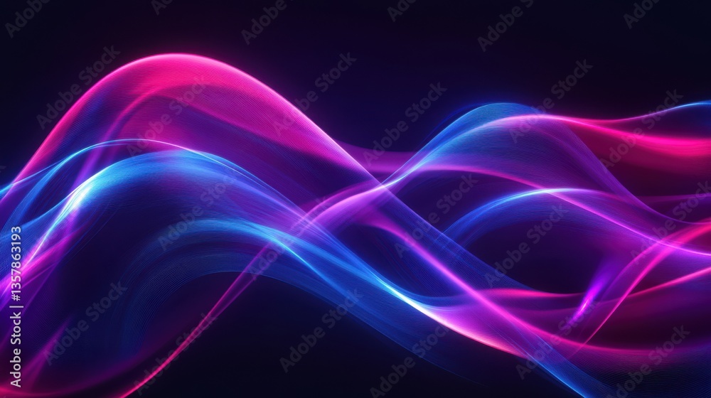 Aufkleber Glowing neon waves of energy flowing in abstract motion, smooth curves and fluid lines in deep electric blue, magenta, and cyan, futuristic and dynamic digital art.