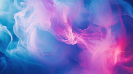 Fototapeta premium Vibrant neon smoke swirling in abstract fluid patterns, glowing pink, purple, and blue hues blending seamlessly, ethereal and dreamy atmosphere with soft glowing effects.