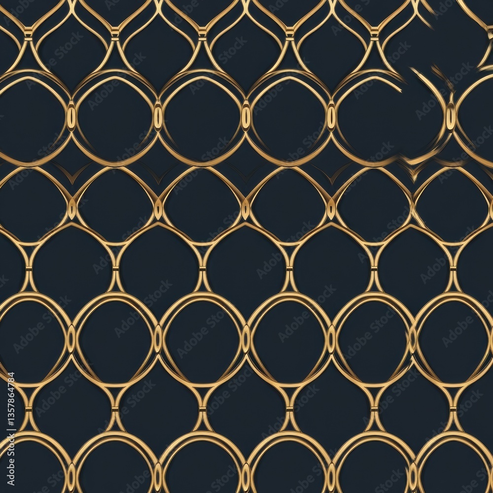 Poster Luxurious Art Deco pattern featuring golden lines on dark navy background in elegant geometric style Generative AI