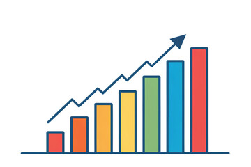 Fototapeta premium Celebrating upward growth and vibrant success with a colorful bar graph showcasing steady progress and an upward trend in a simple, clean design.