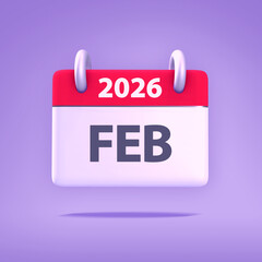 3D Wallpaper for Calendar day, month, year 2026 - Icon Month February for agenda, meeting appointment time - Reminder icon