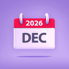 3D Wallpaper for Calendar day, month, year 2026 - Icon Month December for agenda, meeting appointment time - Reminder icon