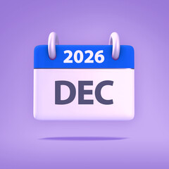 3D Wallpaper for Calendar day, month, year 2026 - Icon Month December for agenda, meeting appointment time - Reminder icon
