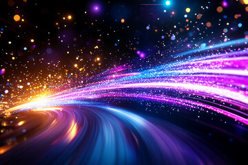 Obraz premium Neon-Colored Digital Landscape with Luminous Lines and Sharp Motion Streaks Creating the Illusion of High Velocity and Speed in a Futuristic Design