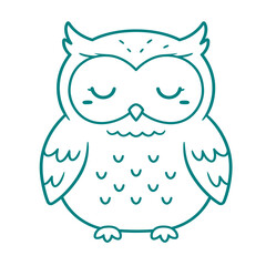 Cute Sleeping Owl Line Art, Minimalist Cartoon Owl Vector, Adorable Nocturnal Bird Illustration