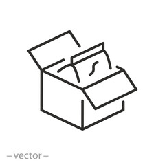 product icon, product in package, paper box, open parcel, thin line symbol - editable stroke vector illustration