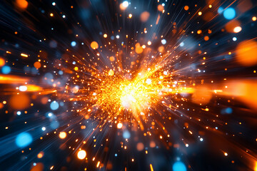 Naklejka premium Vortex of Light with Glowing Particles Rapidly Pulling Inward, Radiant Beams Stretching Outward in Sharp Motion, Creating a Sensation of Speed and Energy