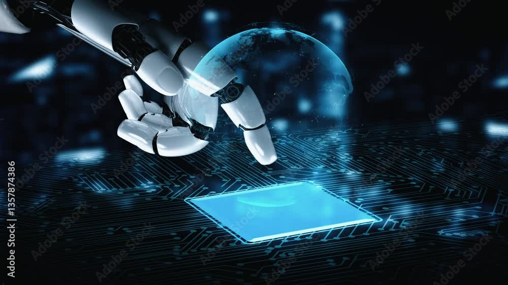 Poster futuristic robot artificial intelligence enlightening ai technology development and machine learning
