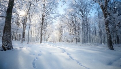 ethereal dance of snowflakes intertwining with natural world, as creatures gracefully imprint their tracks upon pristine canvas, majestic trees adorned with a glistening white cloak, all harmoniously