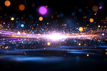 Obraz premium Abstract Glowing Particles Streaking Rapidly Through Space at Light-Speed Velocity, Bright White and Silver Against a Cosmic Background with Dynamic Motion Blur