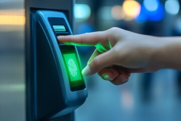 A user utilizes a fingerprint scanner for secure entry at a facility, highlighting the importance of biometric authentication in modern security systems Generative AI