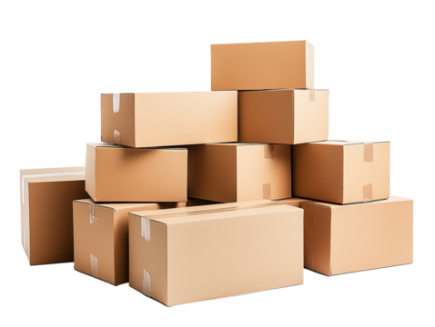 Cardboard boxes are organized in a neat pile within a storage area, optimized for easy access and efficient shipping during a busy day of operations.