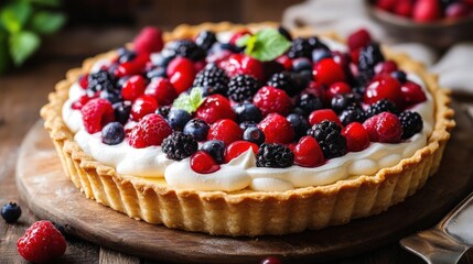 A delicious pastry filled with many fresh assorted berries
