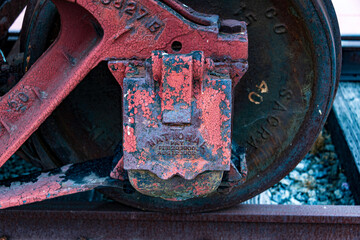Close up of a journal on a Bettendorf-style truck on a Southern Pacific Railroad Vintage Tank Car...