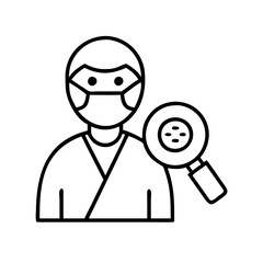 Medical professional examining microorganisms with magnifying glass