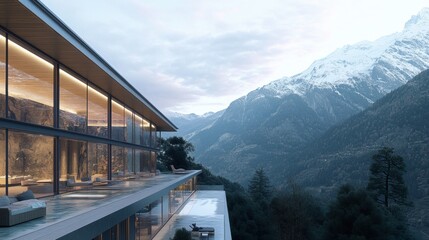 A mountain-side hospital with large windows offering stunning views of the natural surroundings