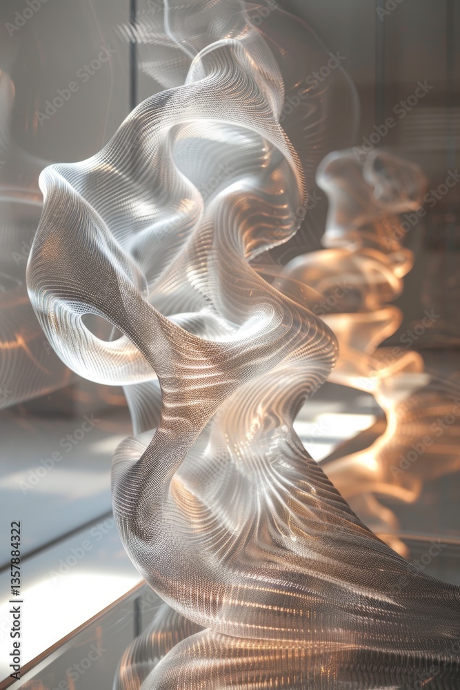 Poster conceptual artwork exploring the fluidity of time with flowing forms and shifting light patterns
