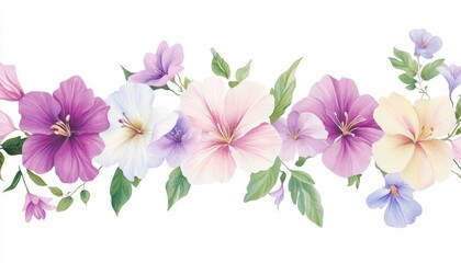 Obraz premium A vibrant array of flowers blooms against a contrasting white wall, showcasing nature's beauty in a harmonious setting.