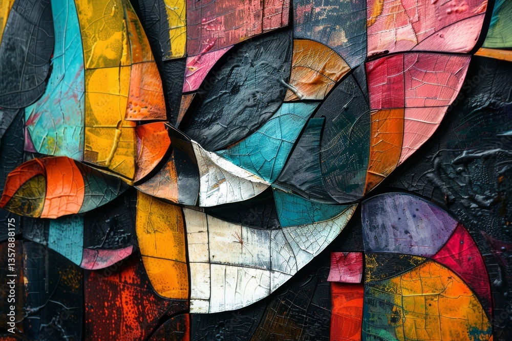 Poster exploring perception through vibrant colors and distorted shapes in an abstract composition