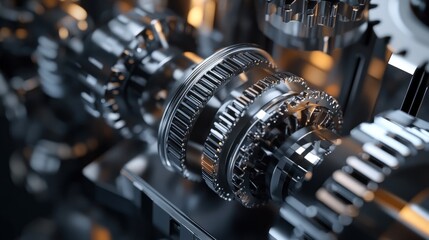 Naklejka premium Close-up of Interlocking Metal Gears in a Machine