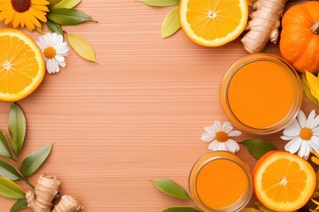 Orange Juice Ginger Pumpkin and Flowers Border