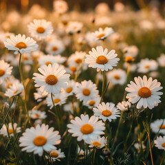 Fototapeta premium White daisies blooming in a sunlit field
