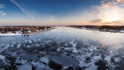 Experience enchanting beauty of a frozen delta as it undergoes dramatic transformations, showcasing mesmerizing ice formations, a serene and tranquil landscape, and captivating allure of cold season i