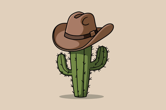 Cactus wearing a cowboy hat, Cinco de Mayo concept