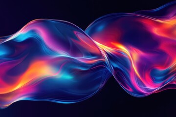 Abstract fluid holographic iridescent purple curved wave in dark background 3d render. Gradient design element for backgrounds, wallpapers, posters and covers. MZ 
