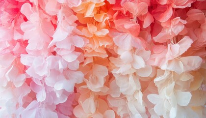 Obraz premium A vibrant display of pink and white flowers gracefully drapes from a wall, creating a stunning floral arrangement that enhances the surrounding environment.