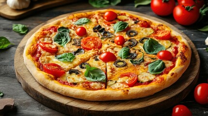 Delicious Italian Pizza Topped With Fresh Vegetables And Herbs