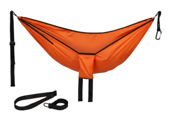 Bright Orange Hammock with Adjustable Straps for Outdoor Relaxation, Camping, and Recreational Use, Lightweight, Durable Material, Compact Design