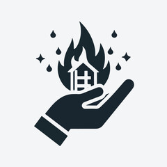 vector illustration of hand icon with fire
