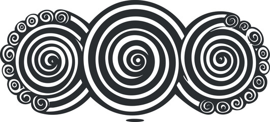 Abstract black and white spiral pattern with concentric circles.