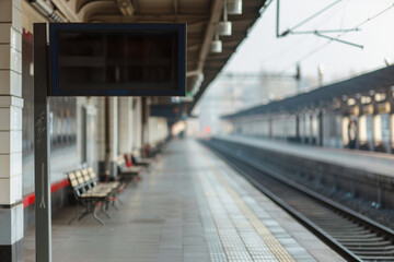 Obraz premium empty train schedule board at a quiet railway station