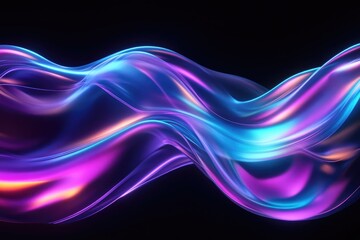 Abstract fluid holographic iridescent purple curved wave in dark background 3d render. Gradient design element for backgrounds, wallpapers, posters and covers, MZ 